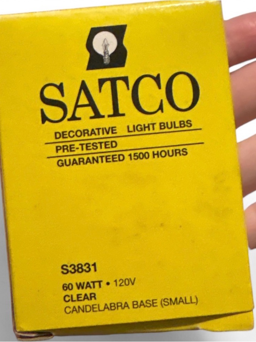 VTG SATCO 40 Watt Clear Candelabra Base (Small) Decorative Light Bulb 120V S3823